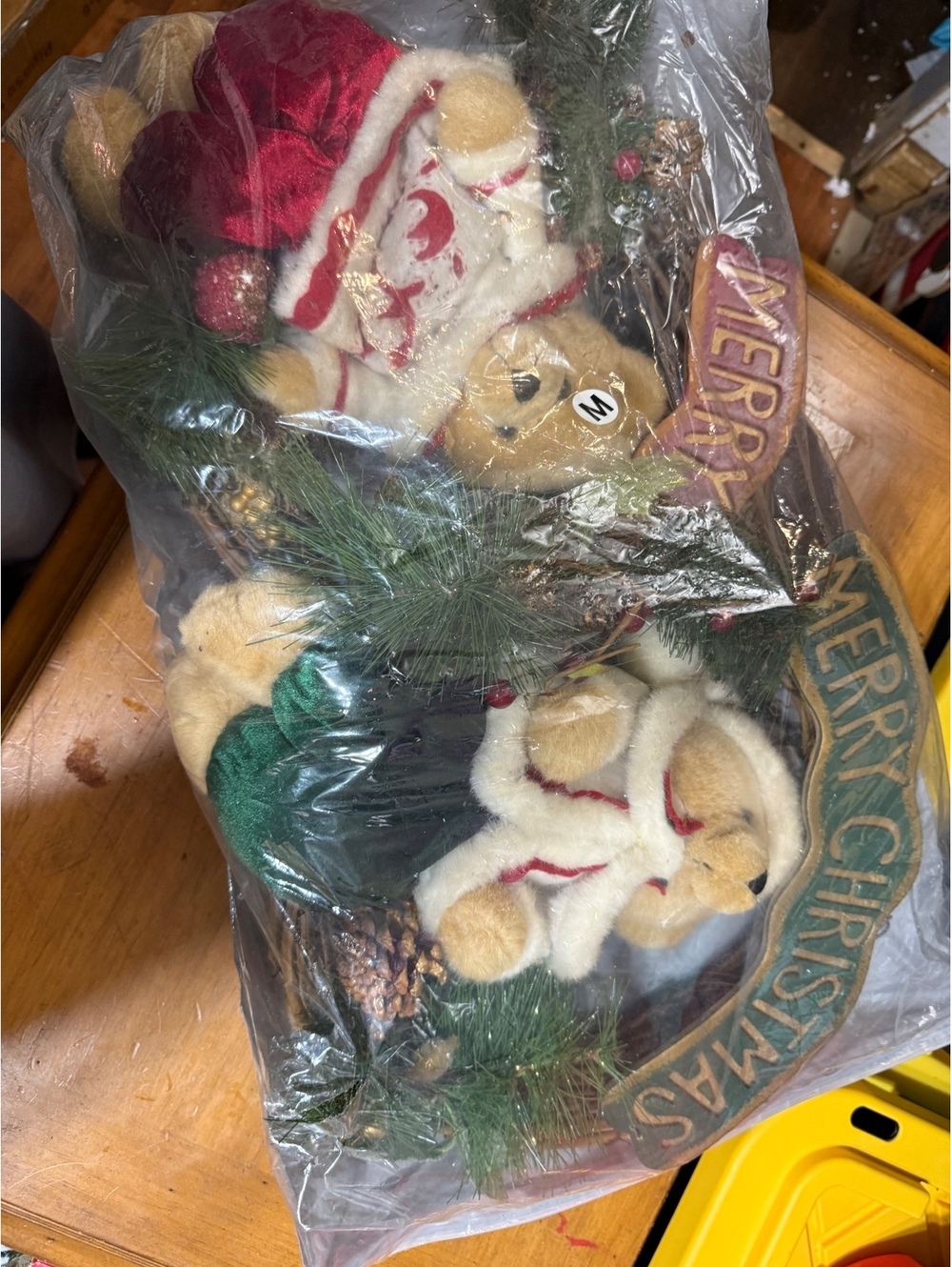 2 Christmas Holiday Decorative Wreath with Plush Bears and Pine Cones
